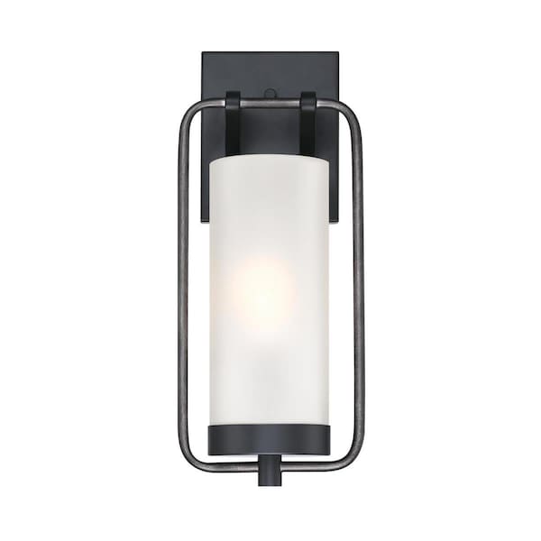 Westinghouse Fixture Wall Outdoor 60W Ga-Lightero, Matte Black Dstsd Alum White Fost Cyln Glass 6114400 - main